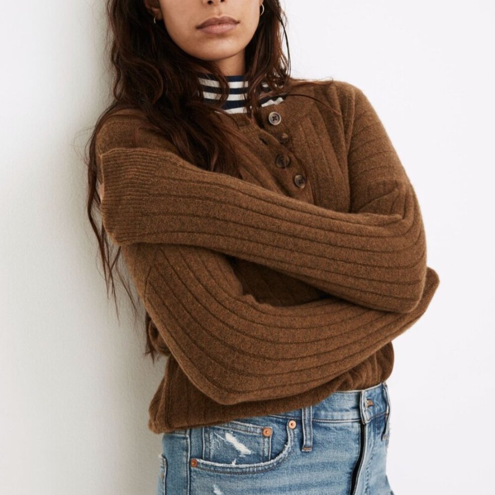 Madewell Women's Bowden Henley‎ Sweater in Coziest Yarn Size XXS